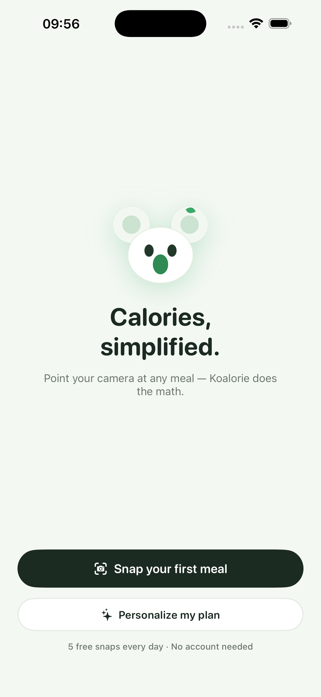 Koalorie welcome screen